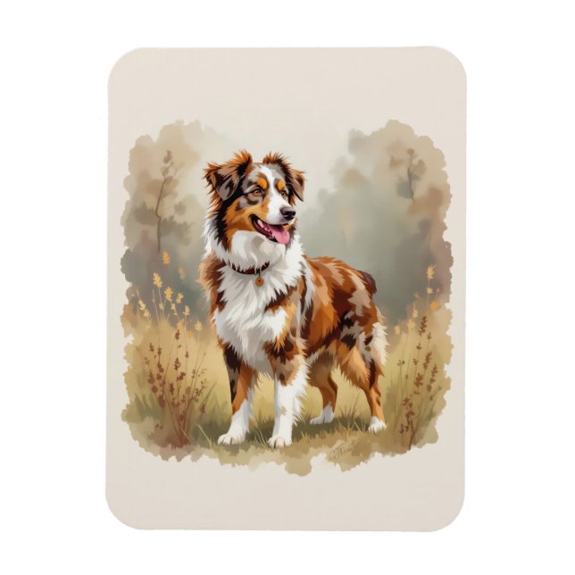 Imán Perro pastor australiano rojo merle Aussie (Vertical)