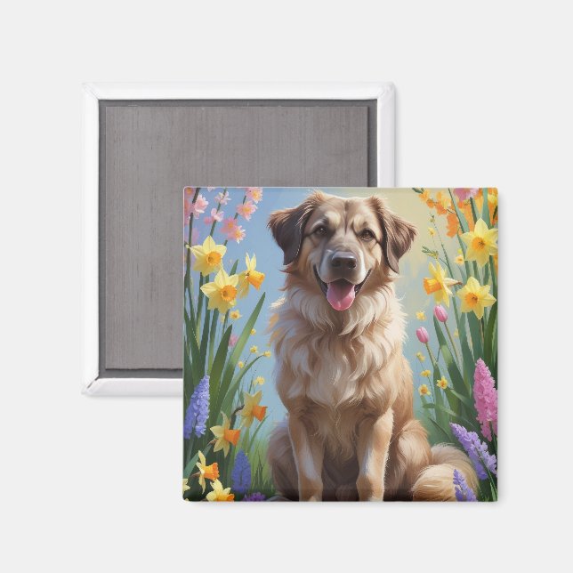 Imán Perro Pastor de Anatolia Pintura de Flores de Prim (Anverso/Reverso)
