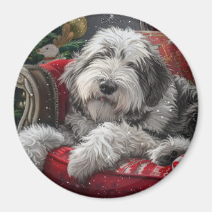 Imán Perro pastor inglés antiguo Navidad Festivo