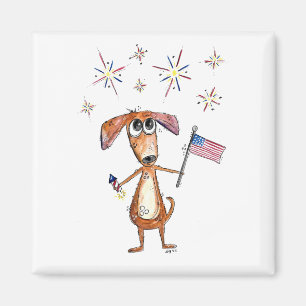 Imán Perro patriótico astuto con bandera