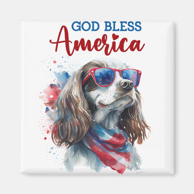 Imán Perro Patriótico-Cocker Spaniel (Frente)