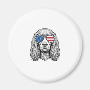 Imán Perro Patriótico con Gafas de Sol de Bandera Vinta