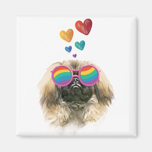 Imán Perro pekingés con El día de San Valentín cardíaco (Frente)