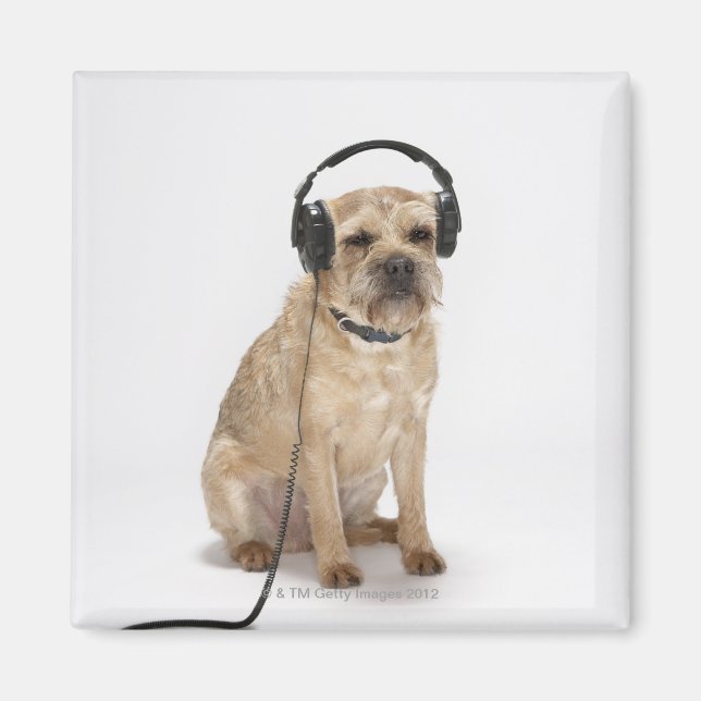 Imán Perro pequeño con auriculares (Frente)