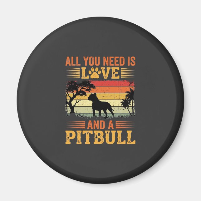 Imán Perro Pitbull Atardecer Retro Amor (Frente)