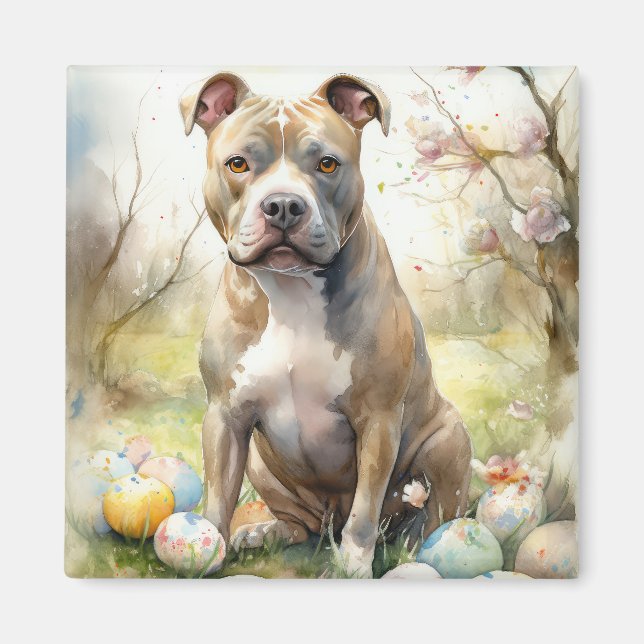 Imán Perro Pitbull con huevos de Pascua (Frente)