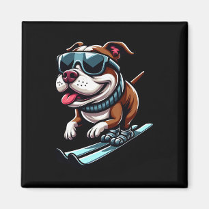 Imán Perro Pitbull Esquí Deportes de Invierno Diversión