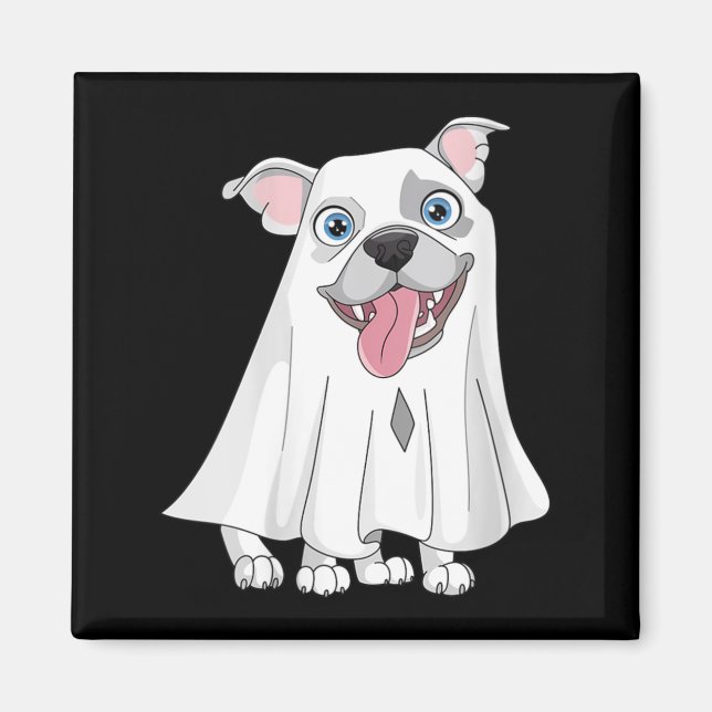 Imán Perro Pitbull Femenino Con Disfraz De Fantasma Bla (Frente)