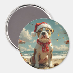 Imán Perro Pitbull Navidad Vintage Playa