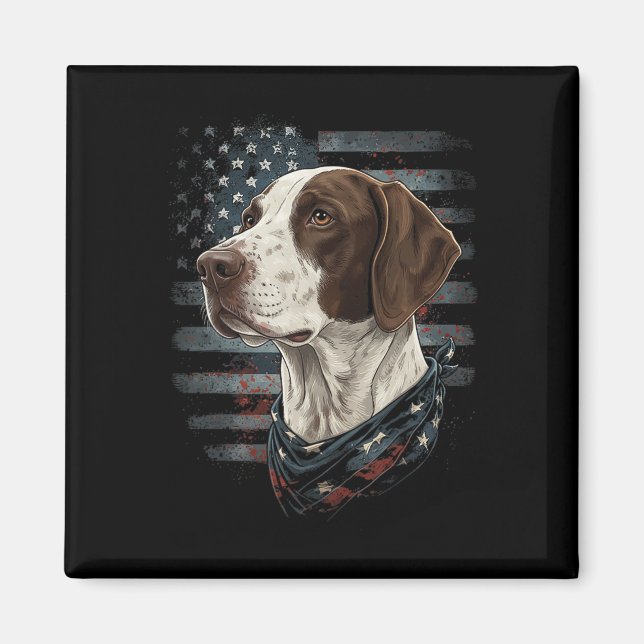 Imán Perro Pointer Inglés Bandera Americana Patriótico  (Frente)