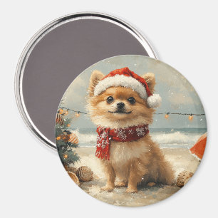 Imán Perro Pomerania Navidad Vintage Playa