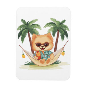 Imán Perro Pomeraniano En Una Camisa Hamaca Hawaiana