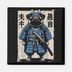 Imán Perro Pug Samurai Gracioso Hombres de arte guerrer