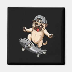 Imán Perro Pug Skater Monopatista Monopatismo Niño Gris