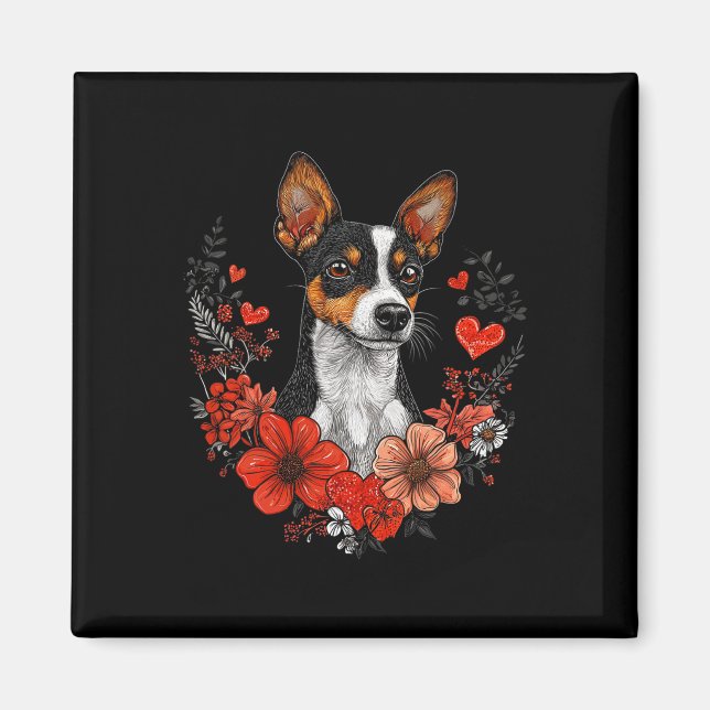 Imán Perro Rat Terrier del Día de San Valentín  (Frente)
