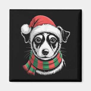 Imán Perro Rat Terrier Navideño Sombrero Santa Bufanda