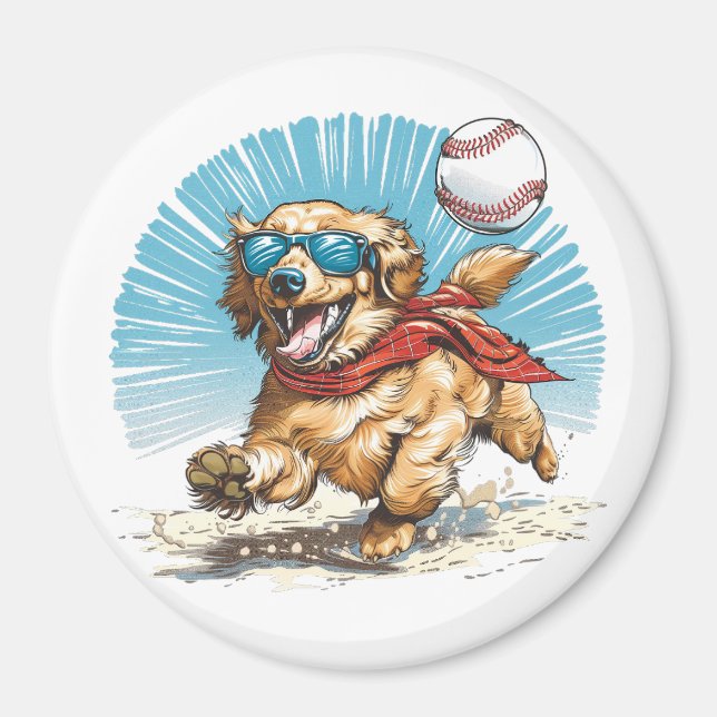 Imán Perro recuperador de oro jugando al béisbol (Frente)