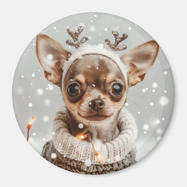 Imán Perro reno chihuahua navidades (Frente)