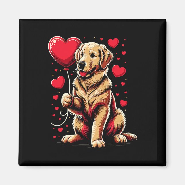 Imán Perro Retriever Dorado Día de San Valentín Dueño d (Frente)
