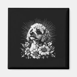 Imán Perro retro de caniche con estilo de tatuaje