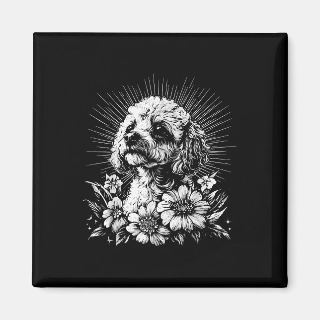Imán Perro retro de caniche con estilo de tatuaje (Frente)