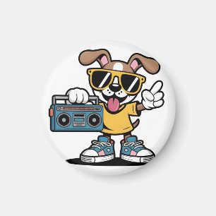 Imán Perro Retro Hip Hop: Cool Cartoon Puppy 