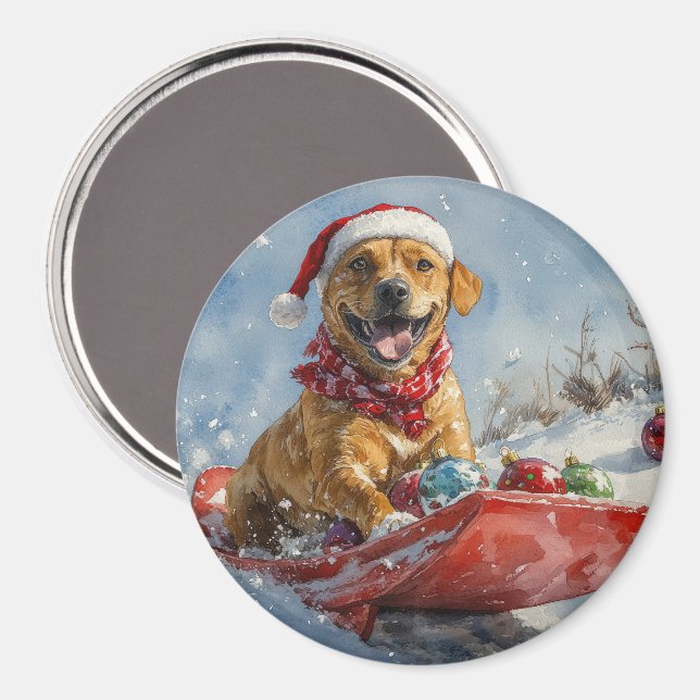 Imán Perro Ridgeback de Rodesia en Trineo Navidad (Anverso/Reverso)