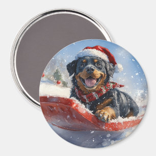 Imán Perro Rottweiler en Trineo Deja que Nieve Navidad