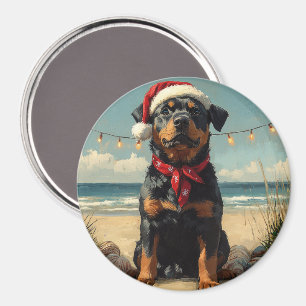 Imán Perro Rottweiler Navidad Vintage Playa