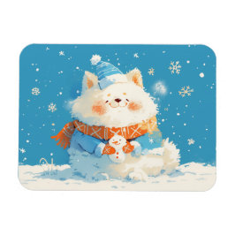 Imán Perro Samoyedo Acogedor con Mini Muñeco de Nieve