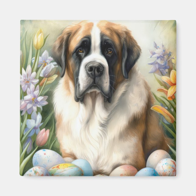Imán Perro San Bernardo con huevos de Pascua Fiesta  (Frente)