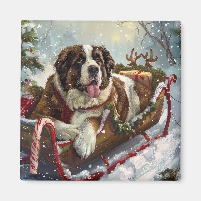 Imán Perro San Bernardo Navideño Festivo (Frente)
