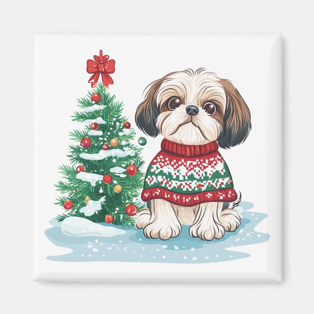 Imán Perro Santa Shih Tzu Navidad (Frente)