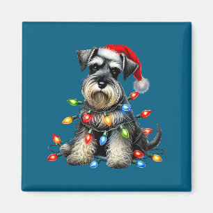 Imán Perro Schnauzer de Navidad Sombrero de Santa Luces