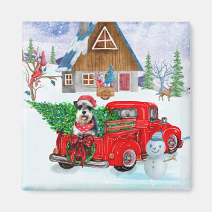 Imán Perro Schnauzer en camión de entrega de Navidad ni