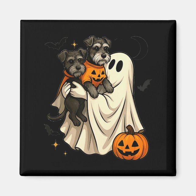 Imán Perro Schnauzer Miniatura Fantasma de Halloween  (Frente)
