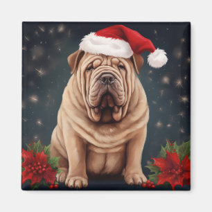Imán Perro Shar Pei en Navidades de nieve