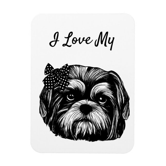 Imán Perro Shih Tzu con el arco de un punto polka (Vertical)