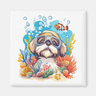 Imán Perro Shih Tzu haciendo snorkel en arrecife de cor