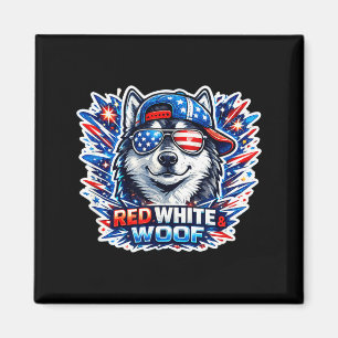 Imán Perro siberiano husky divertido rojo blanco y guau