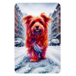 Imán Perro sin hogar en una velada urbana fría y nevada