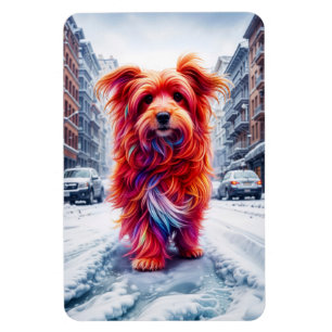 Imán Perro sin hogar en una velada urbana fría y nevada