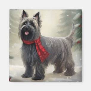 Imán Perro Skye Terrier en Navidad de Nieve