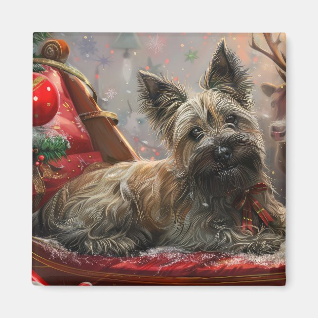 Imán Perro Skye Terrier Navidad Festiva (Frente)