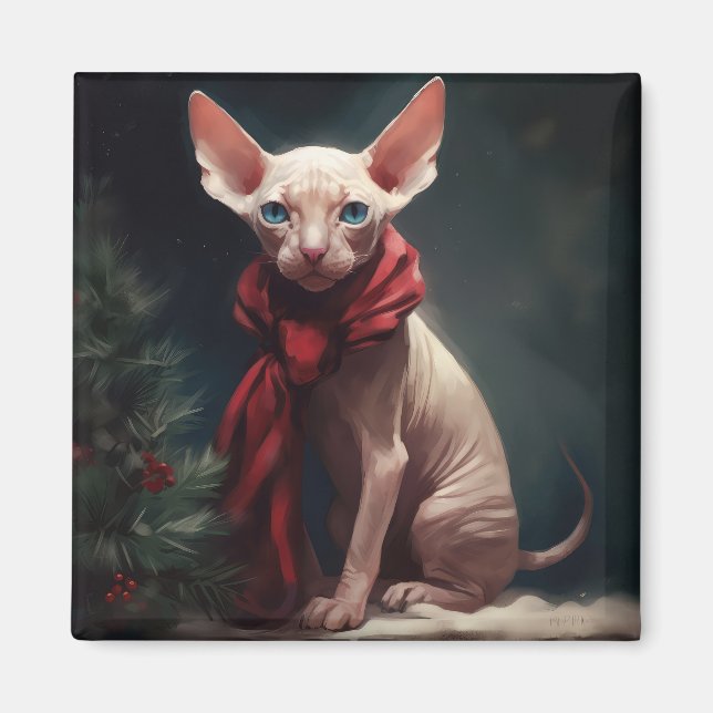 Imán Perro Sphynx en Navidad con Nieve (Frente)
