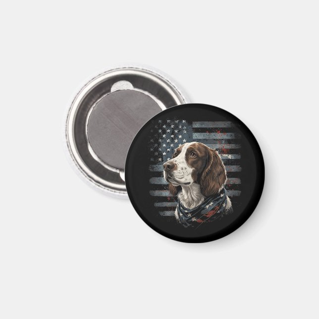 Imán Perro Springer Spaniel Bandera Americana (Anverso/Reverso)