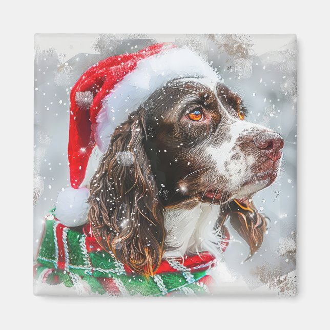 Imán Perro Springer Spaniel Festividad de Navidad (Frente)