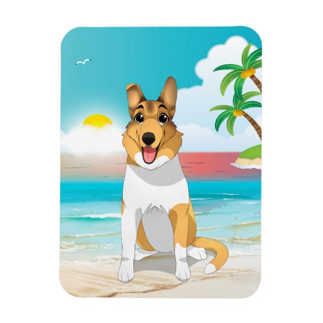 Imán Perro suave de Collie en la playa (Vertical)