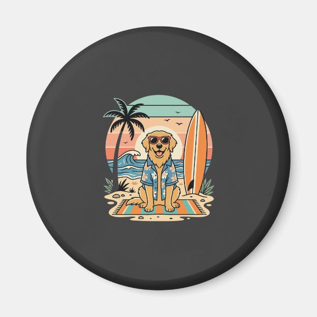 Imán Perro Surfista Playa Retro Verano (Frente)