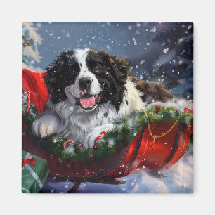 Imán Perro Terranova Navidad Festiva